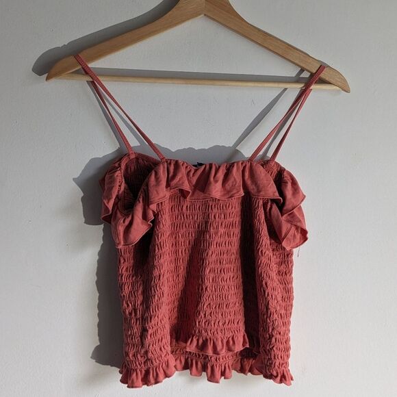 American Eagle Smocked Lace Up Detail Cropped Tank Top - Picture 2 of 4